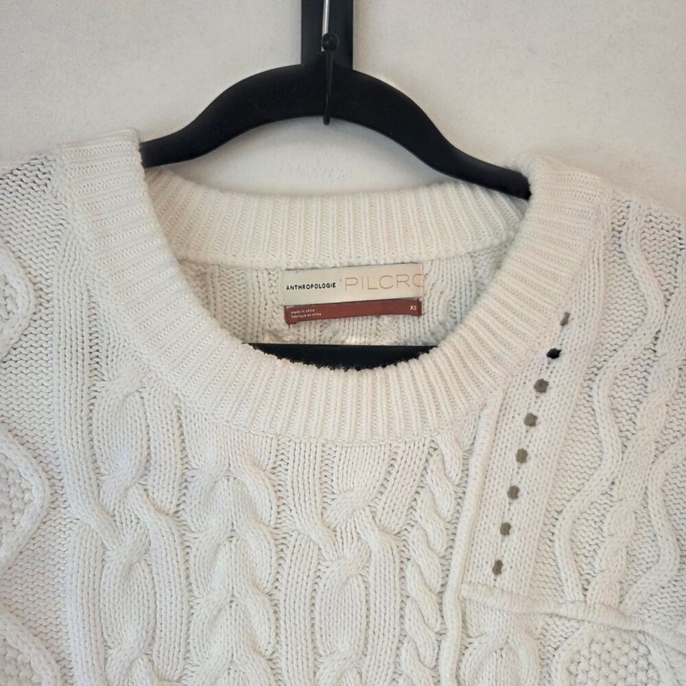 Pilcro Anthropologie Jasmine Cable Knit Sweater Chunky Rory Gilmore Women's XS - Picture 4 of 8